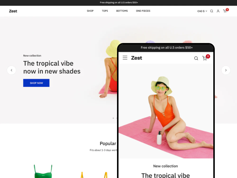 Shopify官方主题-Zest-泳装、化妆品、户外